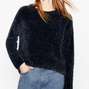 Zara Blue Crushed Velvet Sweater Size M